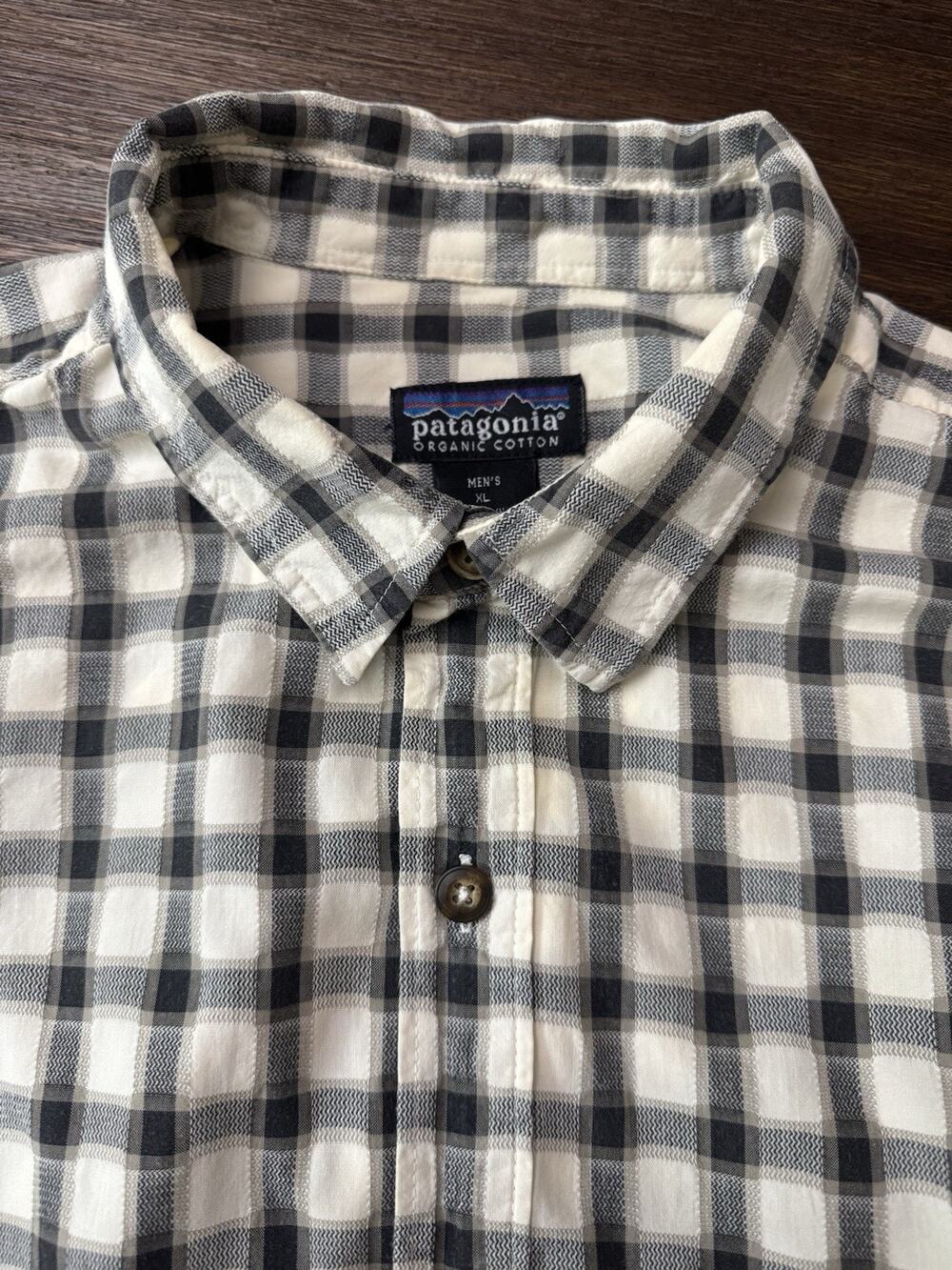 Patagonia Organic Cotton Plaid Button Up Shirt Mens XL Buffalo Check Beige Gray